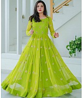 Neon green heavy georgette side embroidered work party wear gown