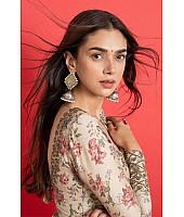 Off white crepe thread work with digital print sharara suit