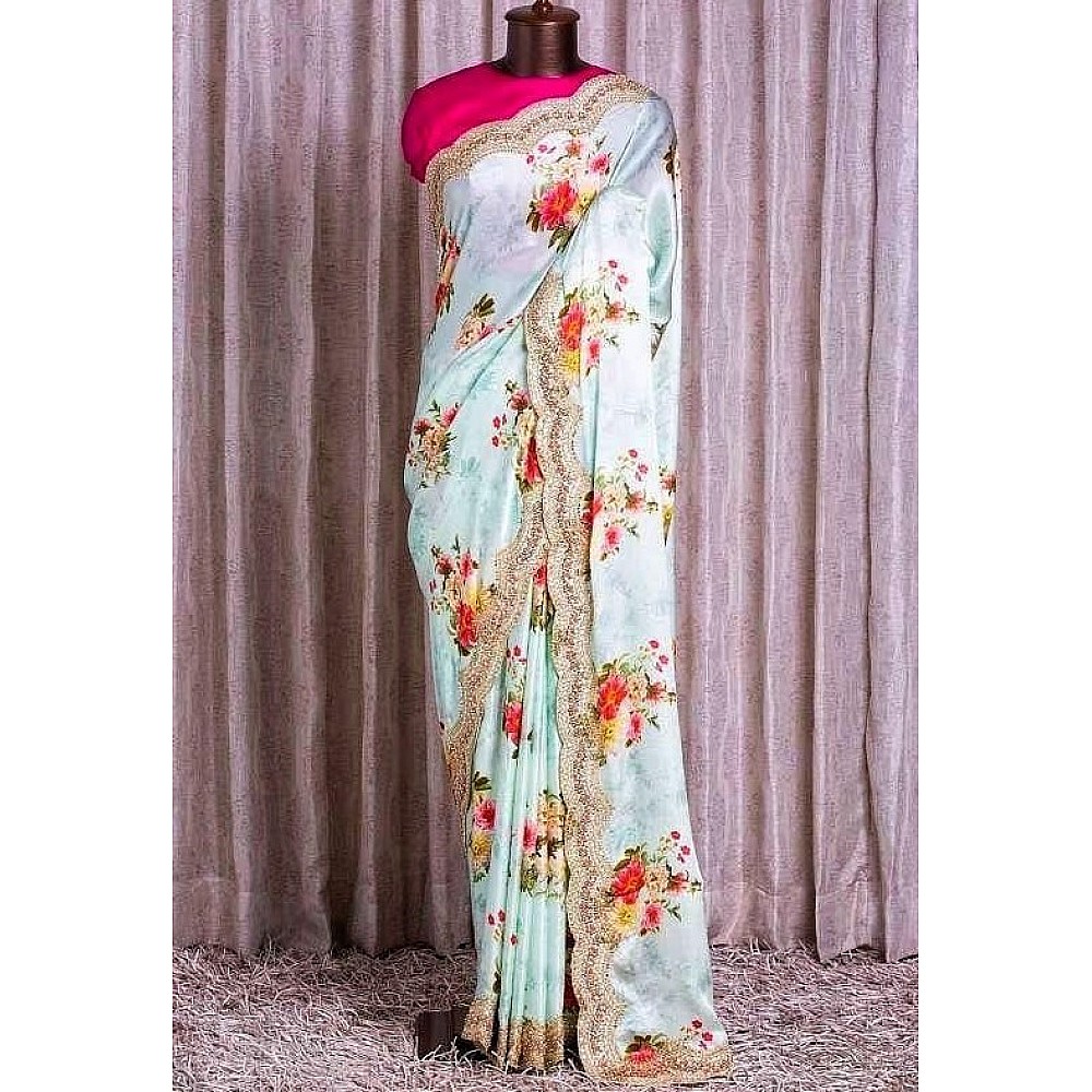 Off white georgette cording sequence n printed work saree