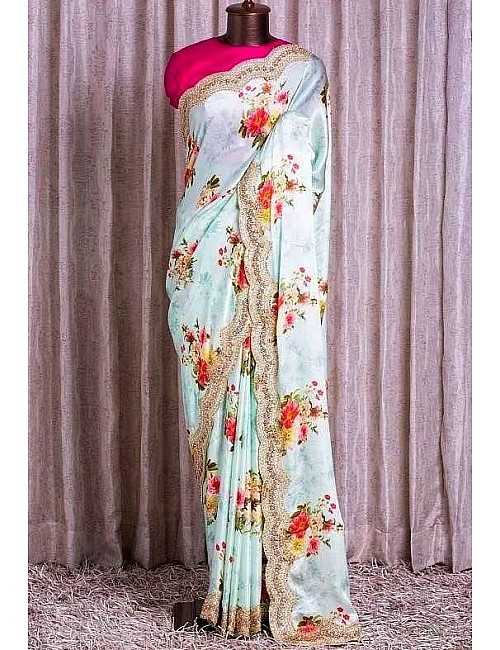 Off white georgette cording sequence n printed work saree