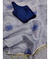 Off white soft organza fancy jhalar and printed work saree