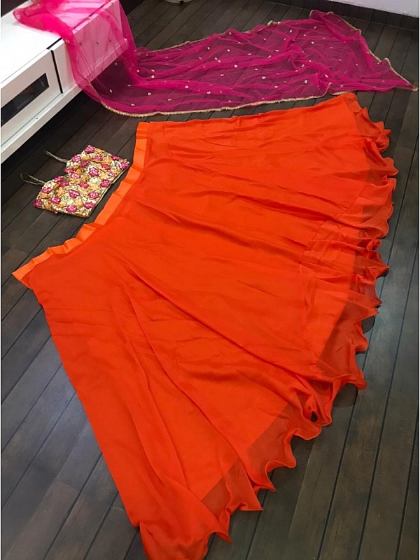 Orange and yellow tie and dye choli and lehenga with dupatta - Set Of Three  by Chokhi Bandhani | The Secret Label