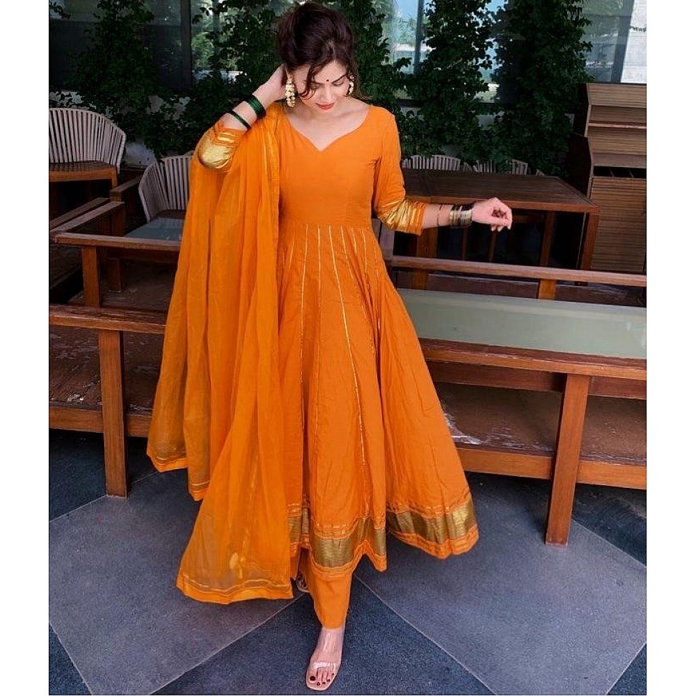 Orange chanderi embroidered and line work salwar suit