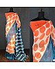 Orange linen digital print cotton tussles work saree