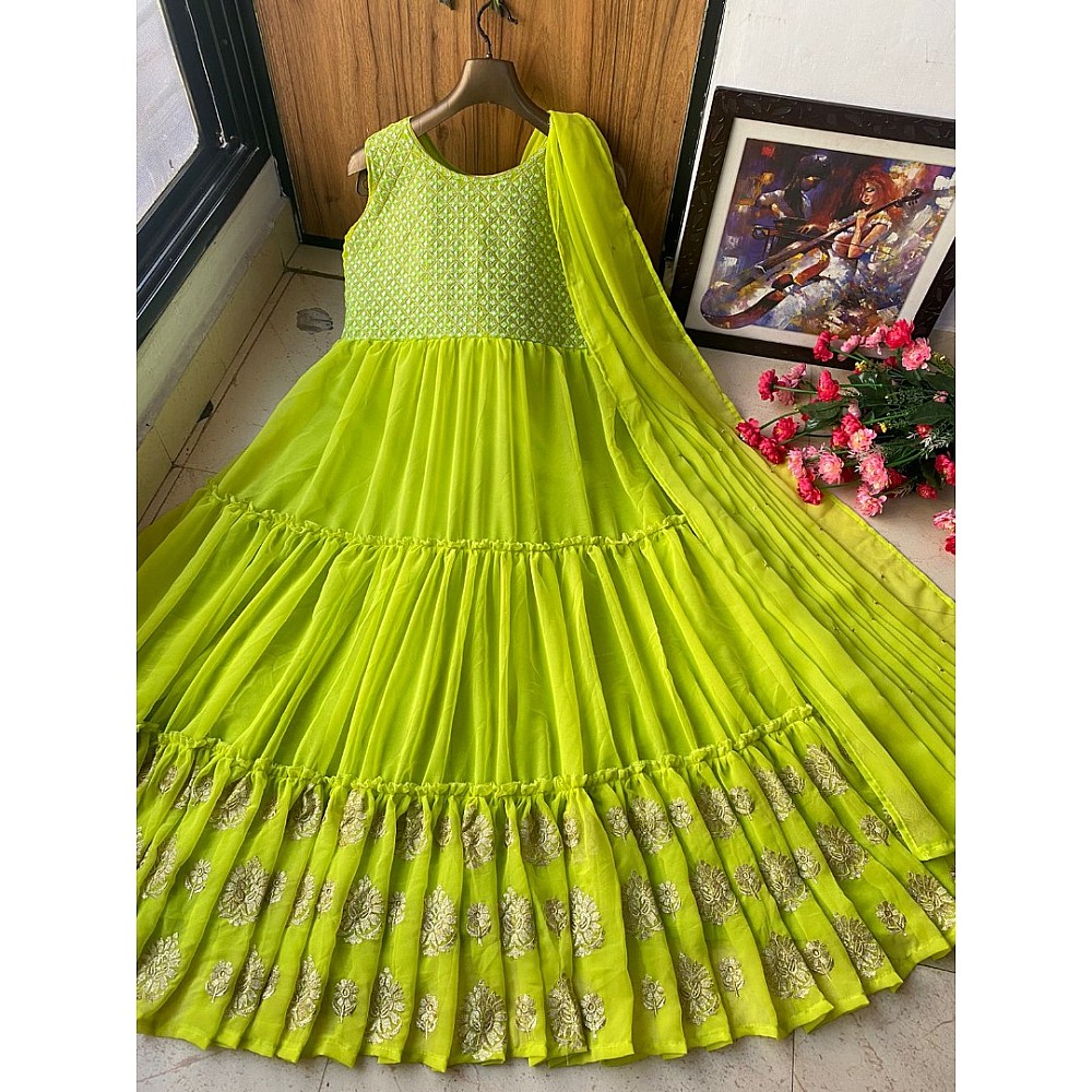 Parrot green georgette long gown