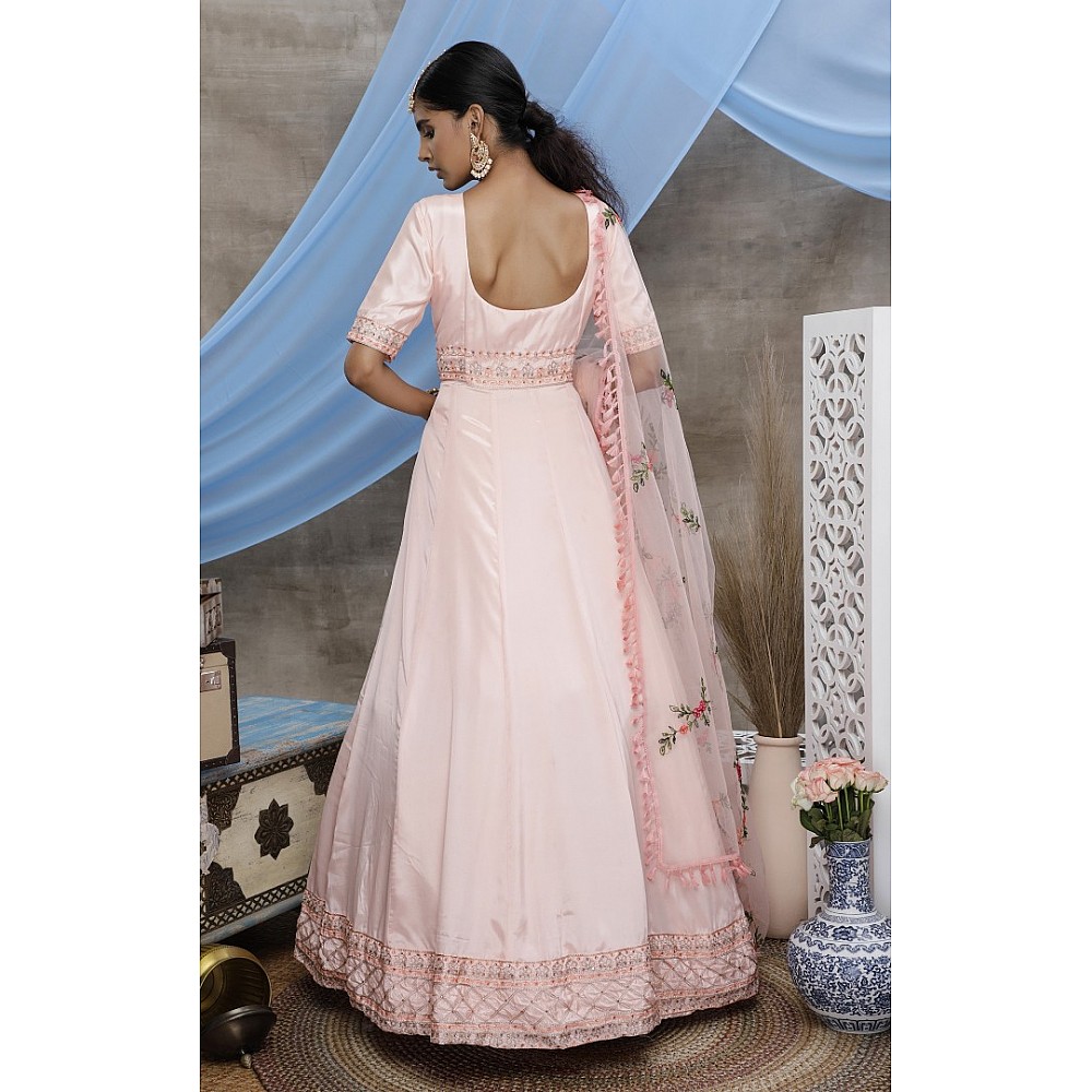 Peach diamond georgette embroidered anakali gown 