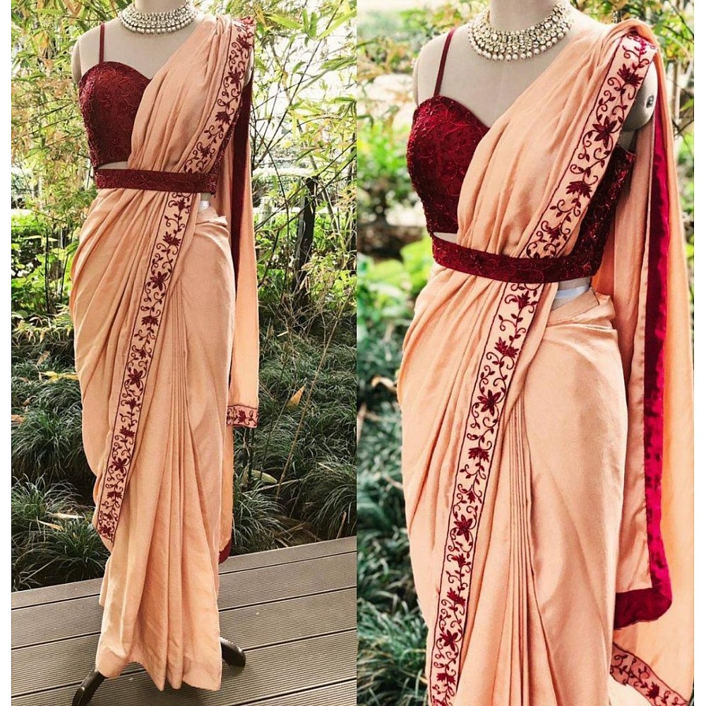 Peach dolla silk thread and stone work saree