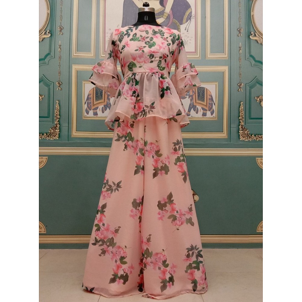 Peach georgette flower printed plazzo salwar suit