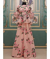 Peach georgette flower printed plazzo salwar suit