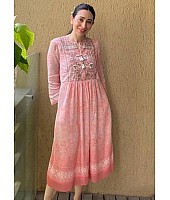 Peach georgette print and embroidered kurti