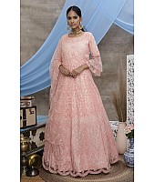 Peach santoon embroidered party wear lehenga gown