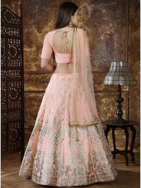 Buy Peach Georgette Lehenga Set With Embroidery Online In USA – Pure  Elegance