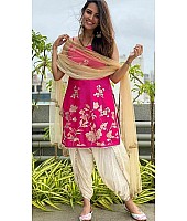 Pink and cream embroidered dhoti salwar suit