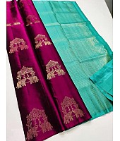 Pink and light green lichi silk jacquard work saree