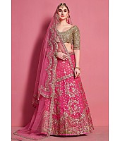 Pink art silk embroidered work bridal lehenga choli