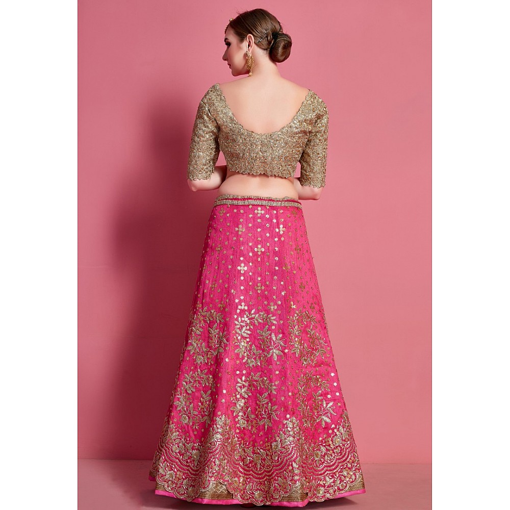 Pink art silk embroidered work bridal lehenga choli