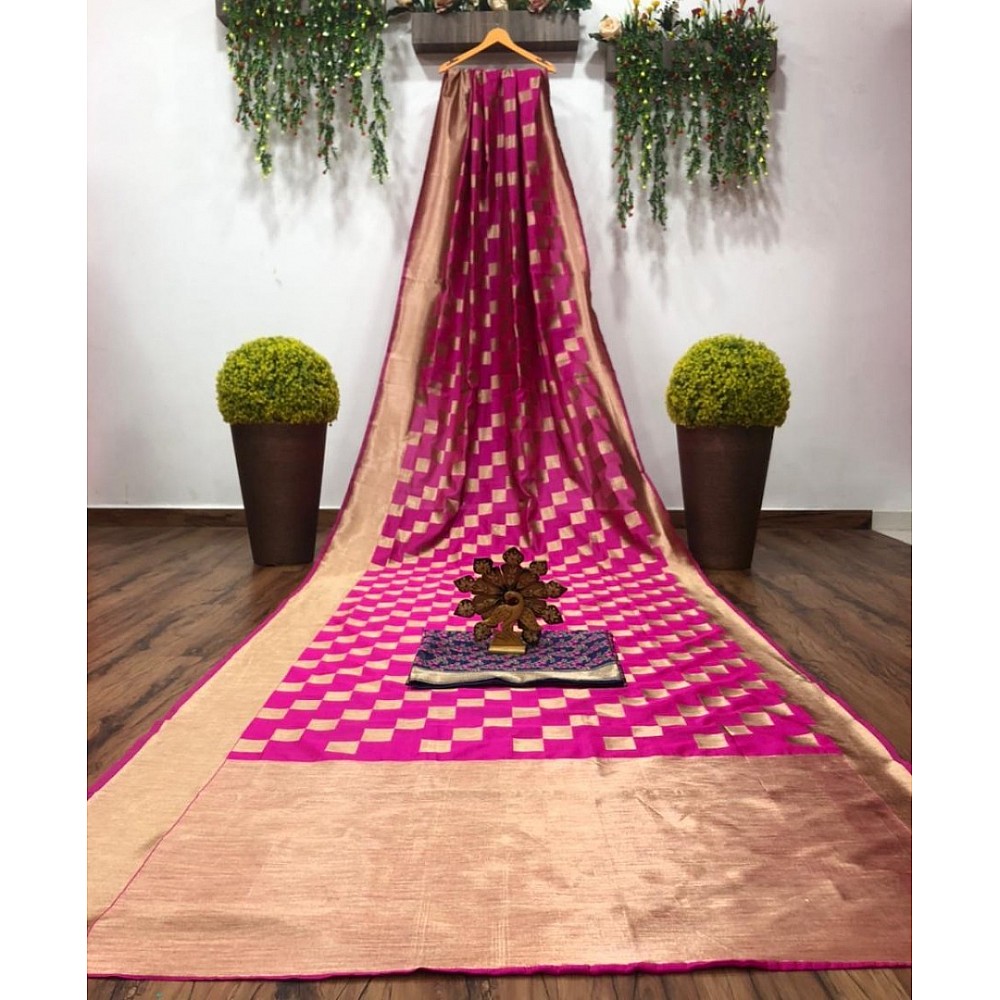 Pink banarasi silk jacquard work saree