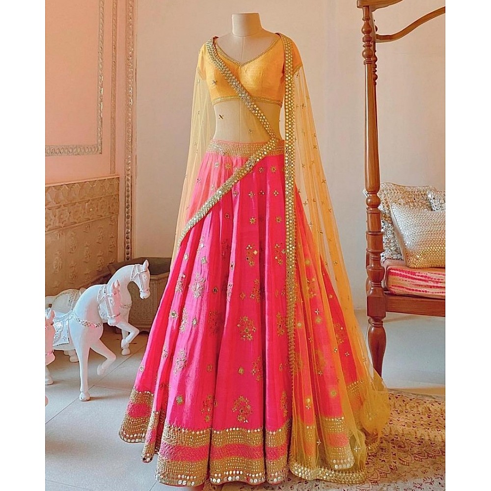 Pink banglori silk paper work wedding lehenga choli