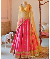 Pink banglori silk paper work wedding lehenga choli