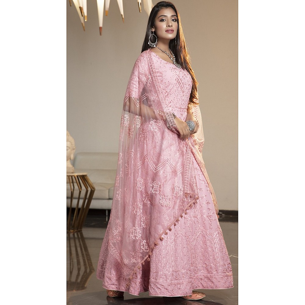 Pink diamond georgette embroidered anarkali gown