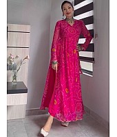 Pink georgette bandhni print stylist gown