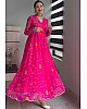 Pink georgette bandhni print stylist gown