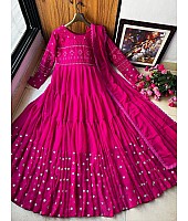 Pink georgette embroidered ruffle layer gown