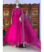 Pink georgette embroidered umbrella flair gown