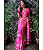 Pink georgette embroidery work saree
