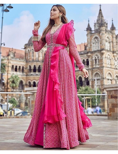 Pink georgette printed gown