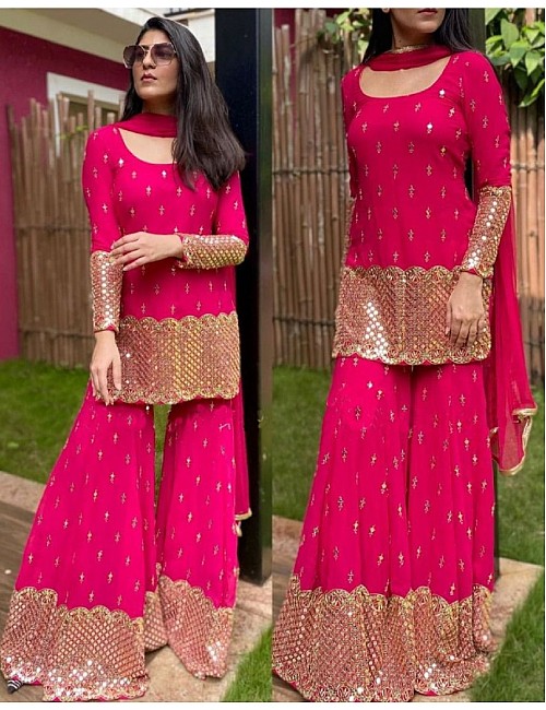 Pink georgette sequence work sharara salwar suit