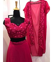 Pink georgette thread work party wear lehenga choli with shrug