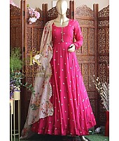 Pink heavy georgette embroidered digital printed work party wear gown