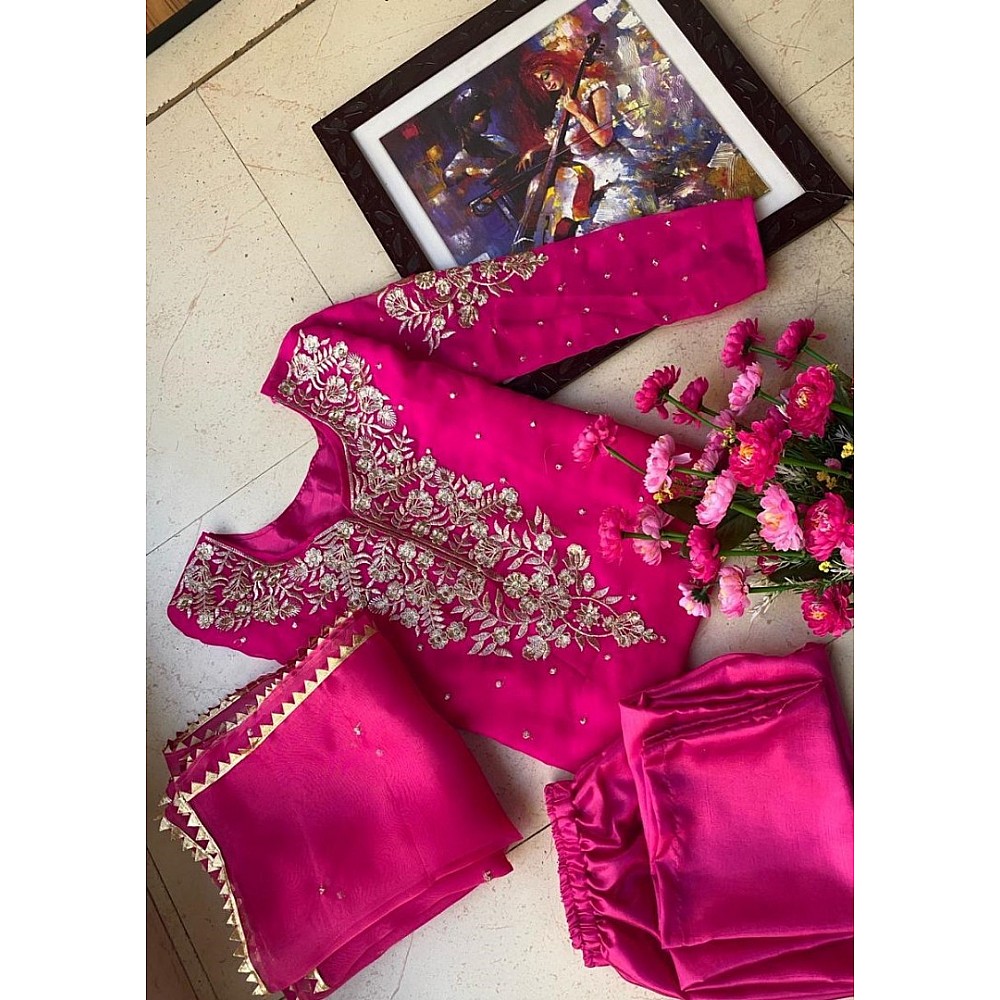 Pink heavy georgette embroidered work salwar suit