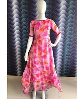Pink heavy georgette floral printed work fancy gown