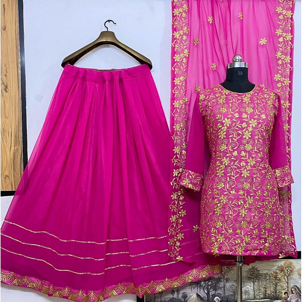 Pink heavy georgette fully embroidered party wear lehenga choli