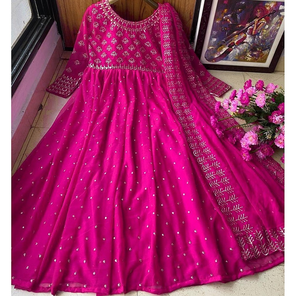 Pink heavy georgette fully embroidered work designer gown