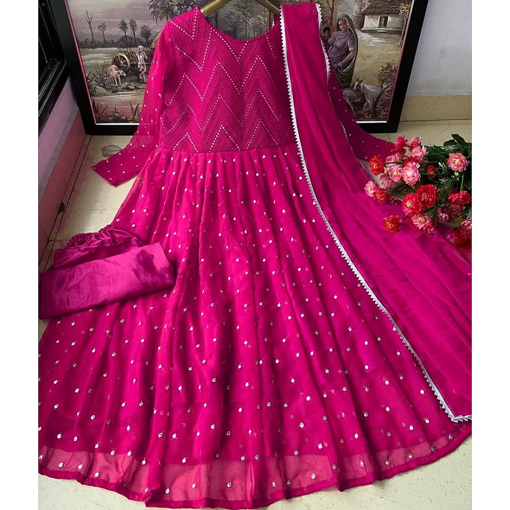 Gown : Pink heavy georgette fully embroidered work occasional ...