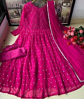 Pink heavy georgette fully embroidered work  occasional wear gown