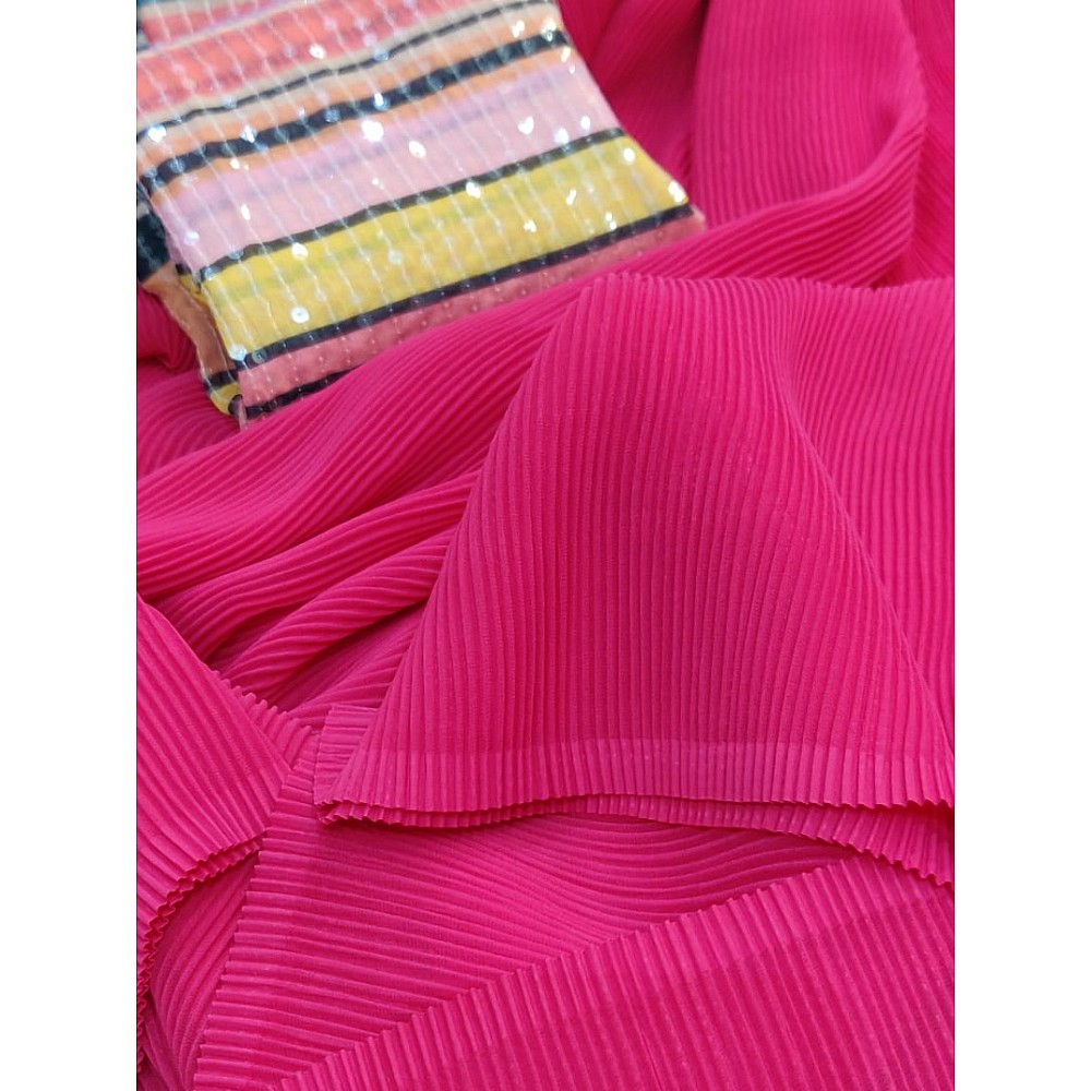 Pink heavy georgette pattern work fancy saree
