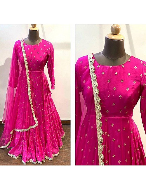 Pink heavy georgette with embroidered work party wear gown