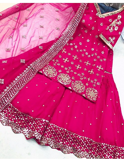 Pink heavy georgette zari embroidered work sharara suit