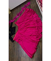 Pink japan silk partywear lehenga with ruffle dupatta