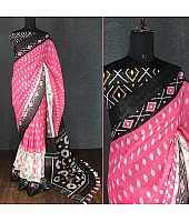 Pink linen digital print with cotton tussles work saree