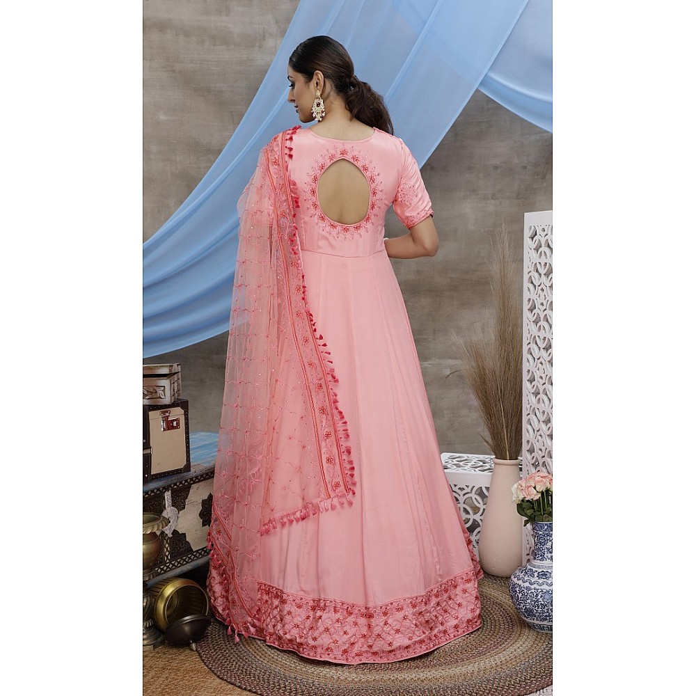 Pink santoon embroidered anrkali gown 