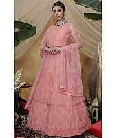 Pink santoon net embroidered lehenga gown