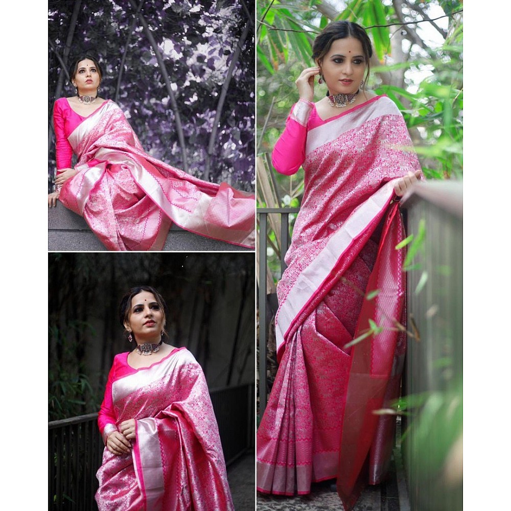 Pink silk zari weaving ceremonial saree