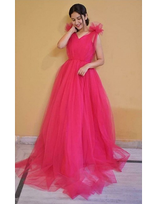 Pink soft cottton silk party wear gown