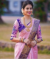 Pink soft lichi silk banarasi jacquard weaving work saree