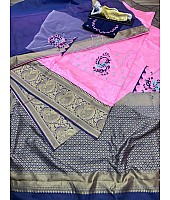 Pink soft lichi silk banarasi jacquard weaving work saree